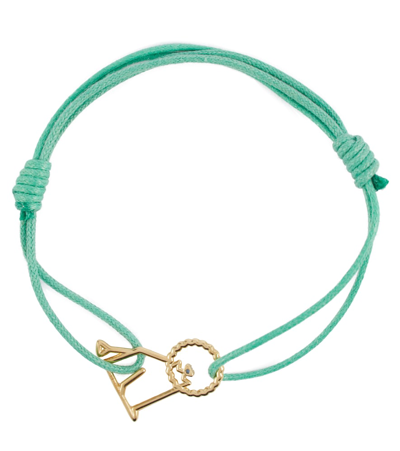 Shop Aliita Lion 9kt Gold Cord Bracelet With Sapphire In 9kt Yellow Gold / Mint Green