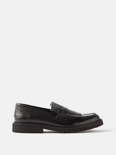 Vinny's Kiltee Fringed Leather Loafers In Black | ModeSens