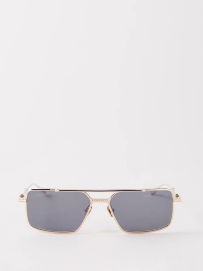 Valentino V-sei Rockstud Aviator Metal Sunglasses In Gold Grey