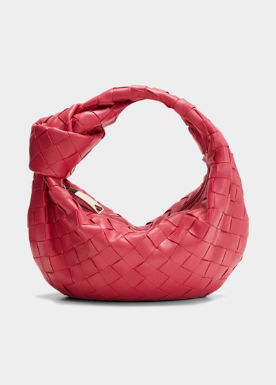 Shop Bottega Veneta Jodie Mini Intrecciato Knot Hobo Bag In Cranberry