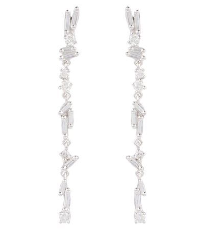 Shop Suzanne Kalan Classic 18kt White Gold Drop Earrings With Diamonds In Silver