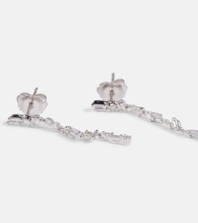 Shop Suzanne Kalan Classic 18kt White Gold Drop Earrings With Diamonds In Silver