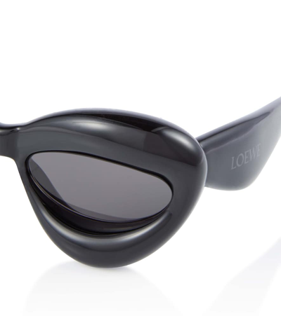 Shop Loewe Inflated Cat-eye Sunglasses In Shiny Black / Smoke