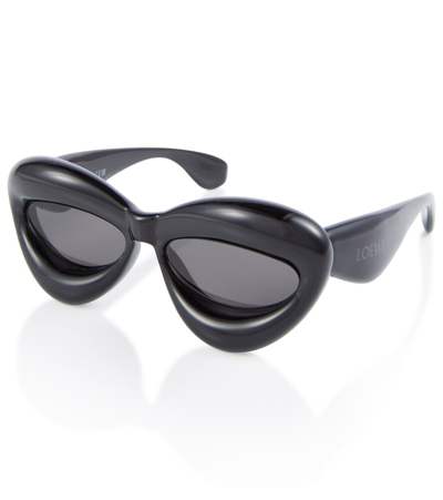 Shop Loewe Inflated Cat-eye Sunglasses In Shiny Black / Smoke