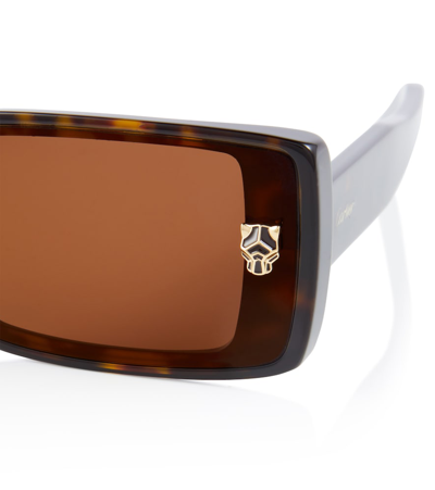 Cartier Panthère De  Rectangular Sunglasses In Havana/brown