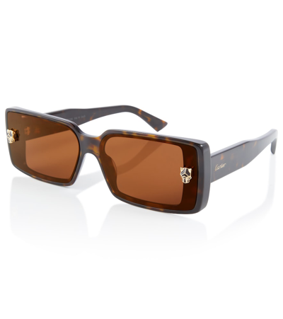 Cartier Panthère De  Rectangular Sunglasses In Havana/brown