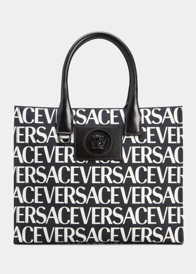 Shop Versace La Medusa Small Monogram Tote Bag In 2b02v Black White