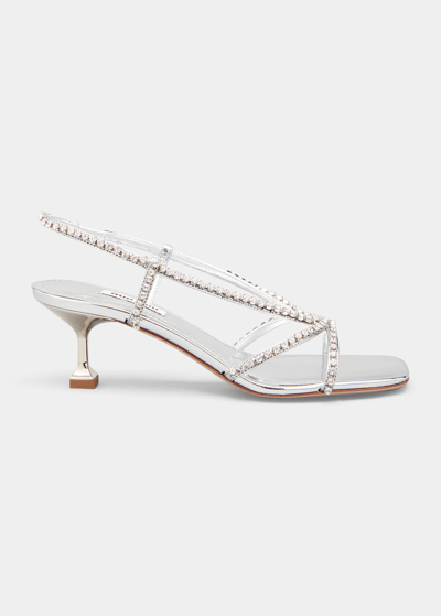 Shop Miu Miu Crystal-embellished Slingback Sandals In Argento