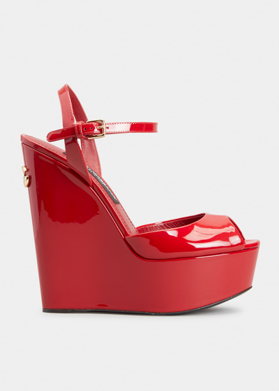 Shop Dolce & Gabbana Ankle-strap Platform Wedge Sandals In Coral Red