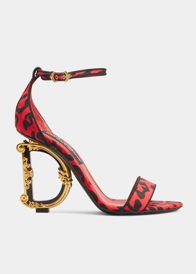 Shop Dolce & Gabbana Leopard Broccato-heel Sandals In Leored