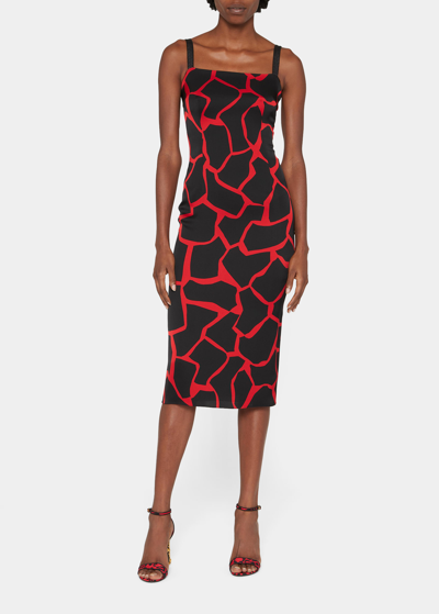 Shop Dolce & Gabbana Silk Printed Midi Dress In Bright Red