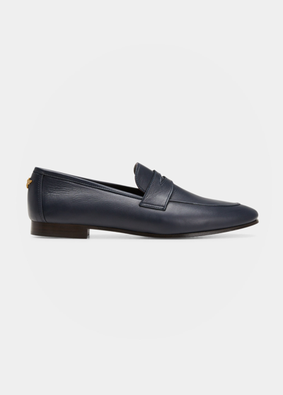 Shop Bougeotte Flaneur Calfskin Penny Loafers In Blue Navy