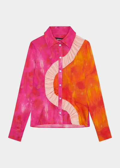 Shop Ahluwalia Kati Ruched Button-front Shirt In Pink/orange