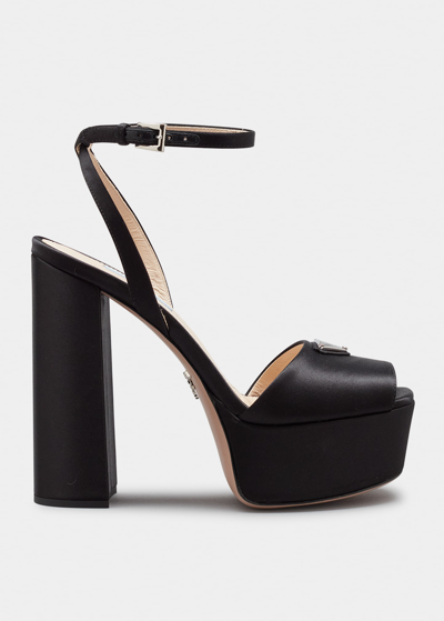 Shop Prada Satin Ankle-strap Platform Sandals In Nero