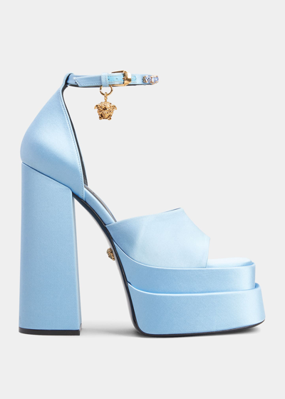 Shop Versace Medusa Crystal Ankle-strap Platform Sandals In Ice Blue-