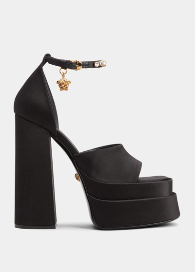Shop Versace Medusa Crystal Ankle-strap Platform Sandals In Black- Gol
