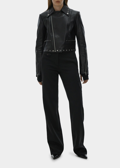 Shop Helmut Lang Studded Leather Moto Jacket In Black