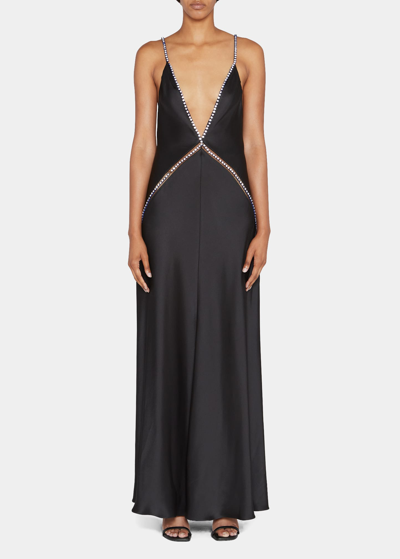 Shop Stella Mccartney Crystal-embellished V-neck Gown In 1000 Black