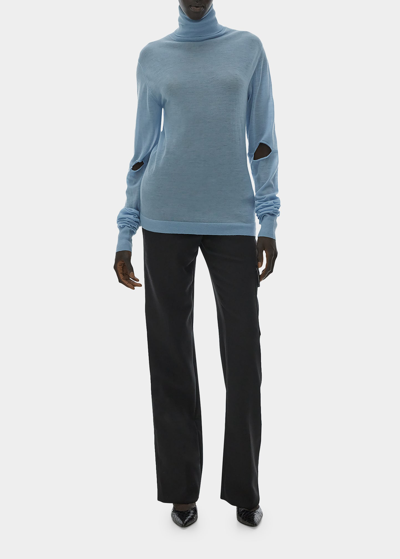 Shop Helmut Lang Krist Cashmere Cut-out Turtleneck Sweater In Sky