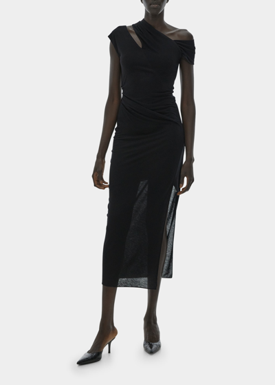 Shop Helmut Lang Asymmetric Midi Dress In Basalt Black