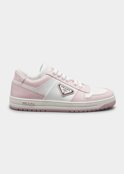 Shop Prada Bicolor Leather Low-top Court Sneakers In Bianco Ala