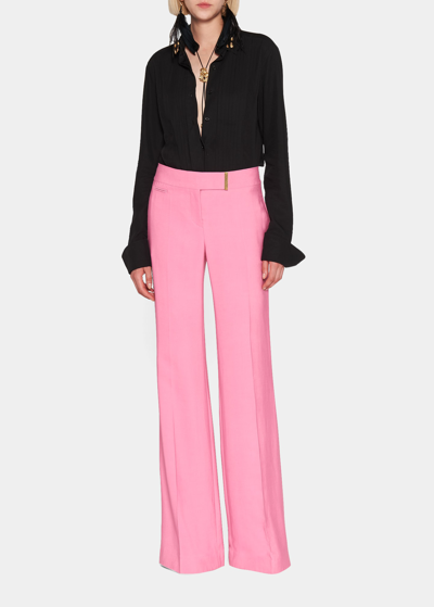 Tom Ford Mid Rise Wide Fluid Satin Pants In Pink | ModeSens