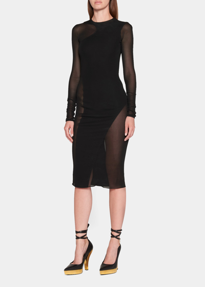 Shop Tom Ford Fitted Sheer-insert Midi Dress In Black