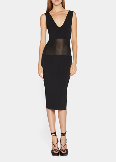 Shop Tom Ford Sheer Waist Body-con Midi Dress In Black