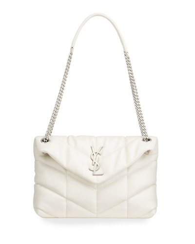 Shop Saint Laurent Lou Puffer Small Ysl Shoulder Bag In Quilted Leather In White