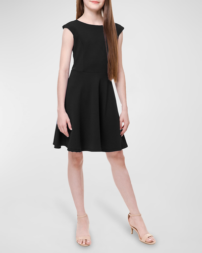 Shop Un Deux Trois Girl's Textured Cap Sleeve Dress In Black