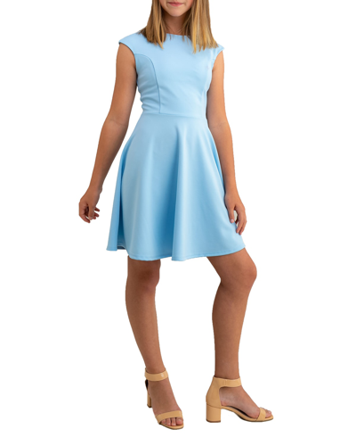 Shop Un Deux Trois Girl's Textured Cap Sleeve Dress In Light Blue