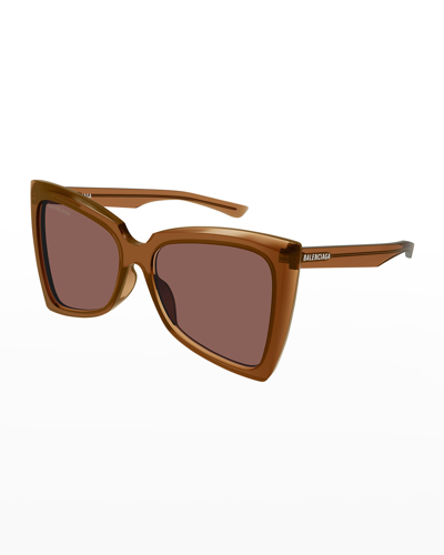 Shop Balenciaga Monochrome Acetate Butterfly Sunglasses In Brown