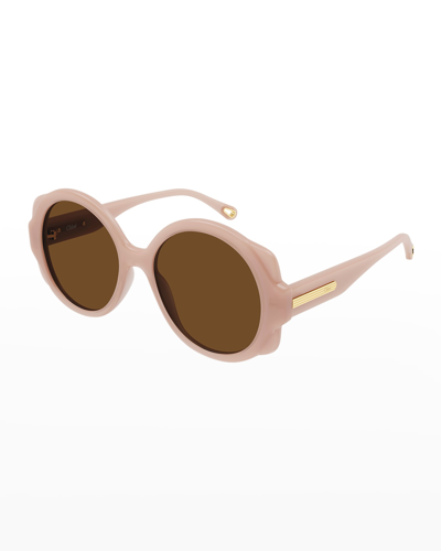 Shop Chloé Round Injection Plastic Sunglasses In Nude
