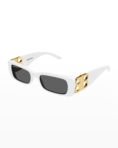Shop Balenciaga Rectangle Mirror B Acetate Sunglasses In White