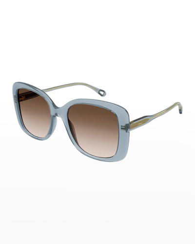 Shop Chloé Gradient Rectangle Acetate Sunglasses In Blue
