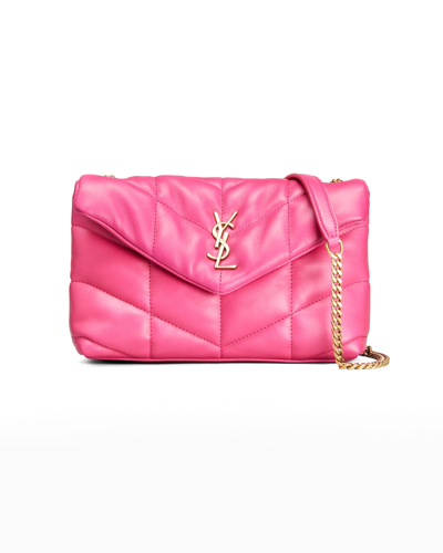 Shop Saint Laurent Loulou Toy Ysl Puffer Quilted Lambskin Crossbody Bag In Bubblegum