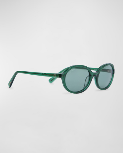 Shop By Far Velvet Semi-transparent Round Acetate Sunglasses In Transparent Emera