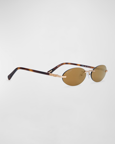 Shop By Far Texas Matt Oval Metal & Acetate Sunglasses In Matt Gold Mirror