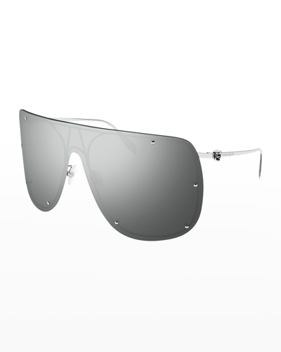 Shop Alexander Mcqueen Studded Skull Shield Sunglasses In Shiny Silver