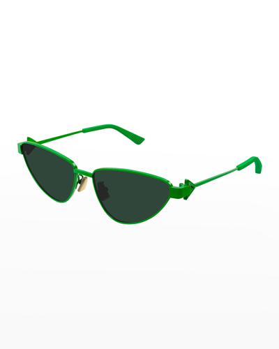 Shop Bottega Veneta Triangle Metal Cat-eye Sunglasses In Shiny Solid Green