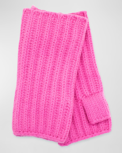 Shop Portolano Ribbed Cashmere Fingerless Gloves In Dayglo Pink
