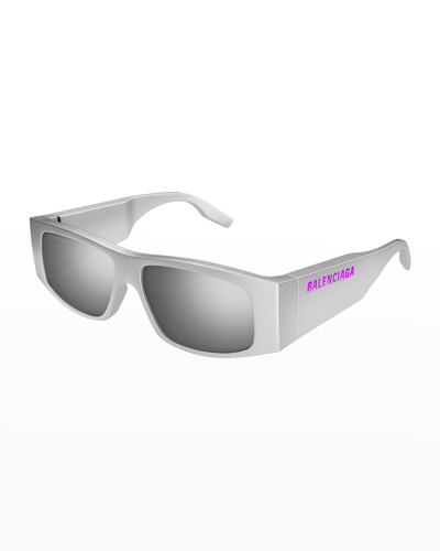 Shop Balenciaga Unisex Injection Navigator Sunglasses In Silver