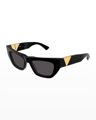 Shop Bottega Veneta Inverted Triangle Acetate Cat-eye Sunglasses In Shiny Black