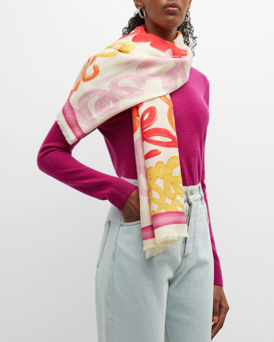 Shop Loewe Colorful Logo & Anagram Cashmere-blend Scarf In Bright Pink Multi