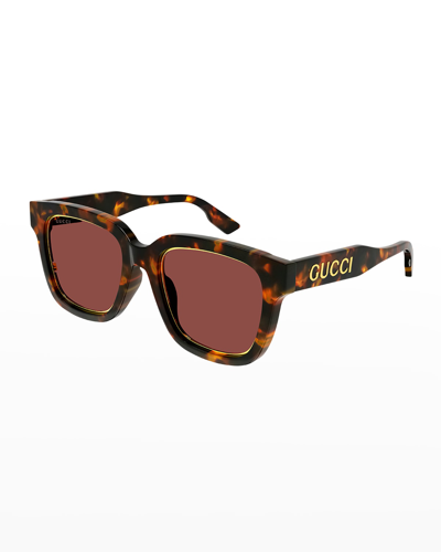 Shop Gucci Logo Square Acetate Sunglasses In Havana