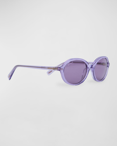 Shop By Far Velvet Semi-transparent Round Acetate Sunglasses In Transparent Lilac