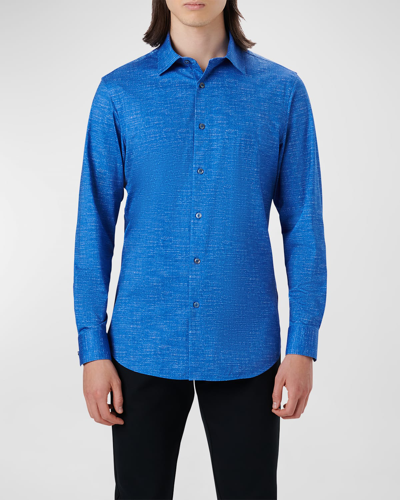 Shop Bugatchi Men's James Ooohcotton Sport Shirt - Chambray Print In Classic-blue