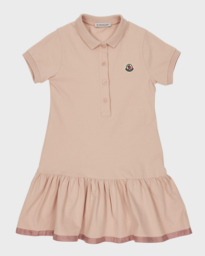 Shop Moncler Girl's Logo Patch Polo Dress In Pink