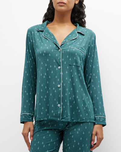 Shop Eberjey Gisele Dot Printed Long Pajama Set In Forest Foil Everg