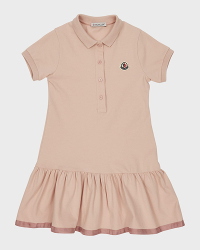 Shop Moncler Girl's Logo Patch Polo Dress In Pink